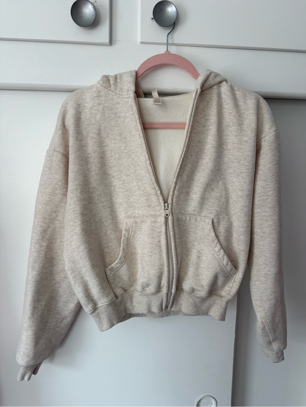 Skims Cotton Fleece Classic Zip Up Hoodie in Heather Oatmeal